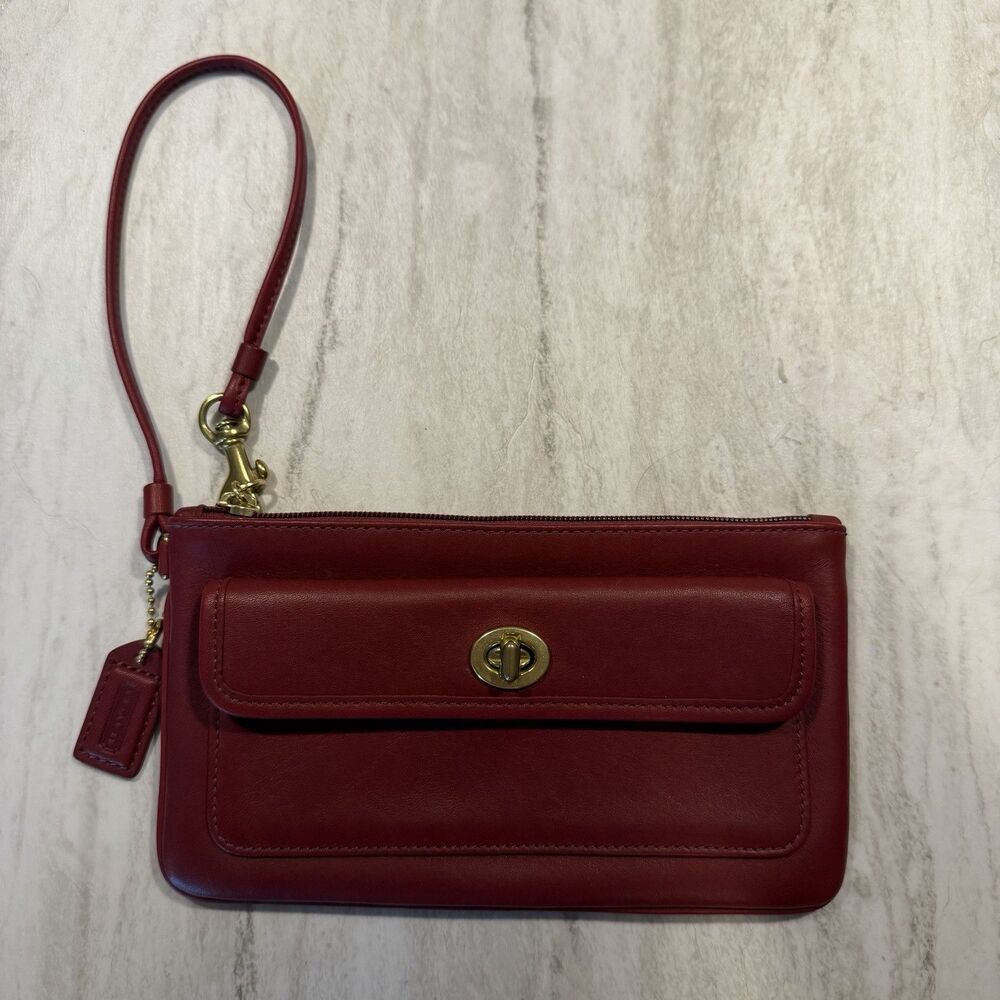 Coach Legacy Classic Red Turn-lock Leather Wristlet wallet - Picture 1 of 5